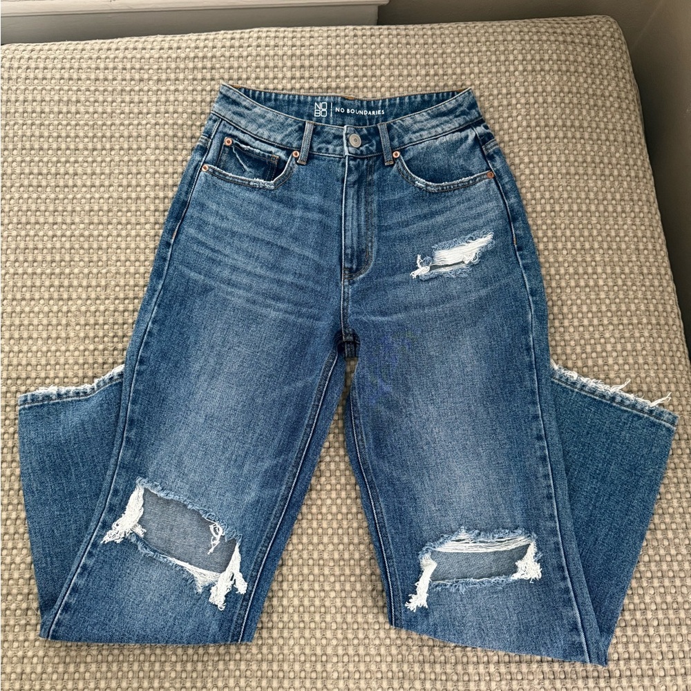 No Boundaries Blue Boyfriend Jeans Distressed Casual